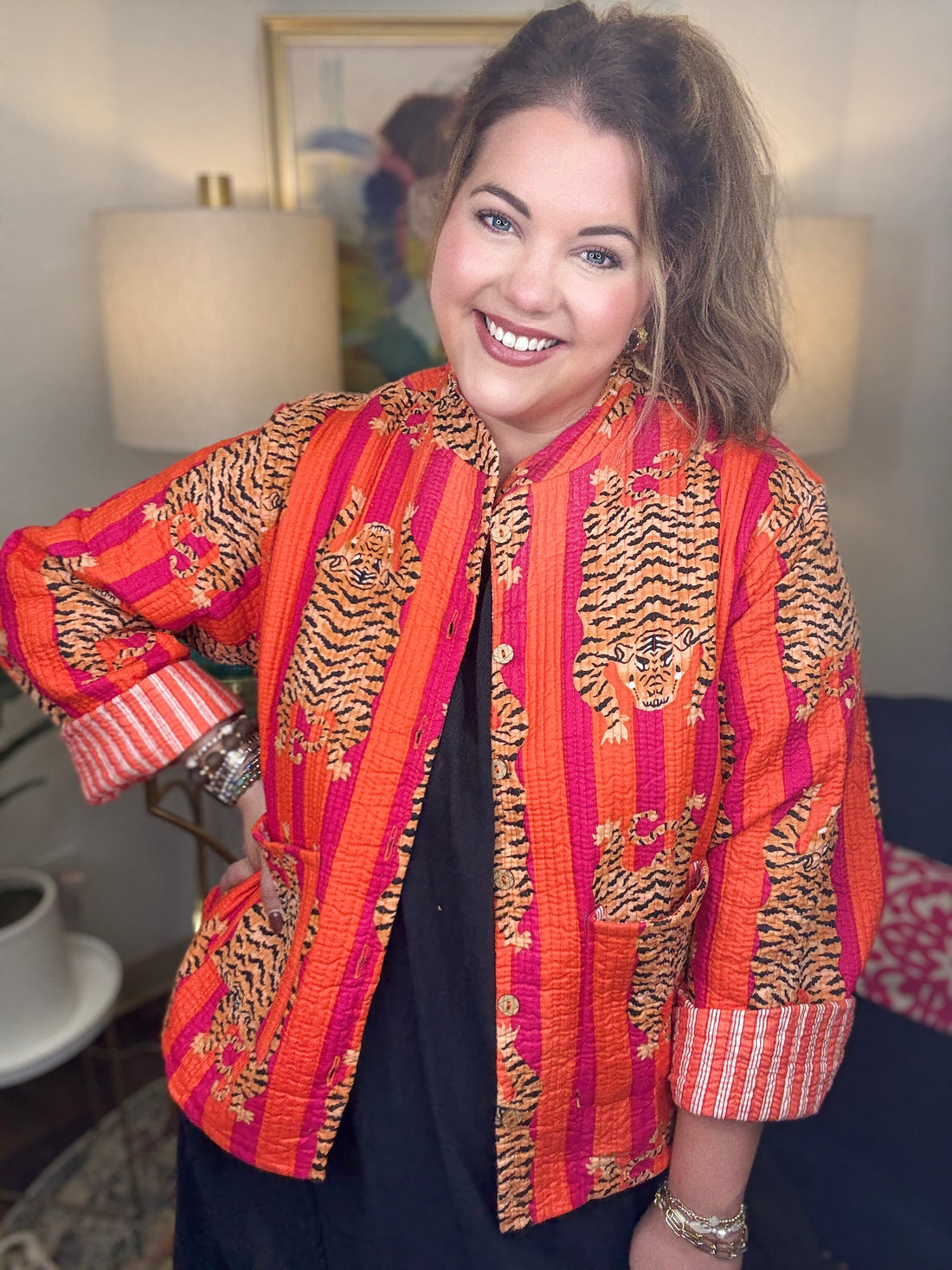 Quilted Jacket-Pink Tiger