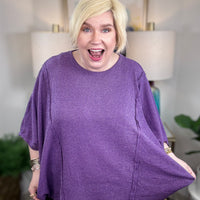 women's oversized relaxed sweater knit top in Heather Plum