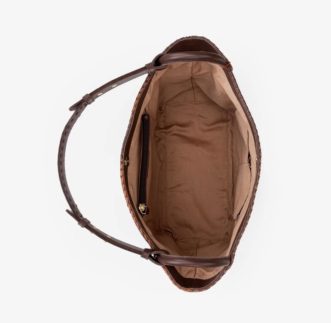 The Sak | Los Feliz Medium Tote Woven-Mahogany Cognac Woven