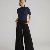 Pam Pintuck Wide Leg Ponte Pants-Black