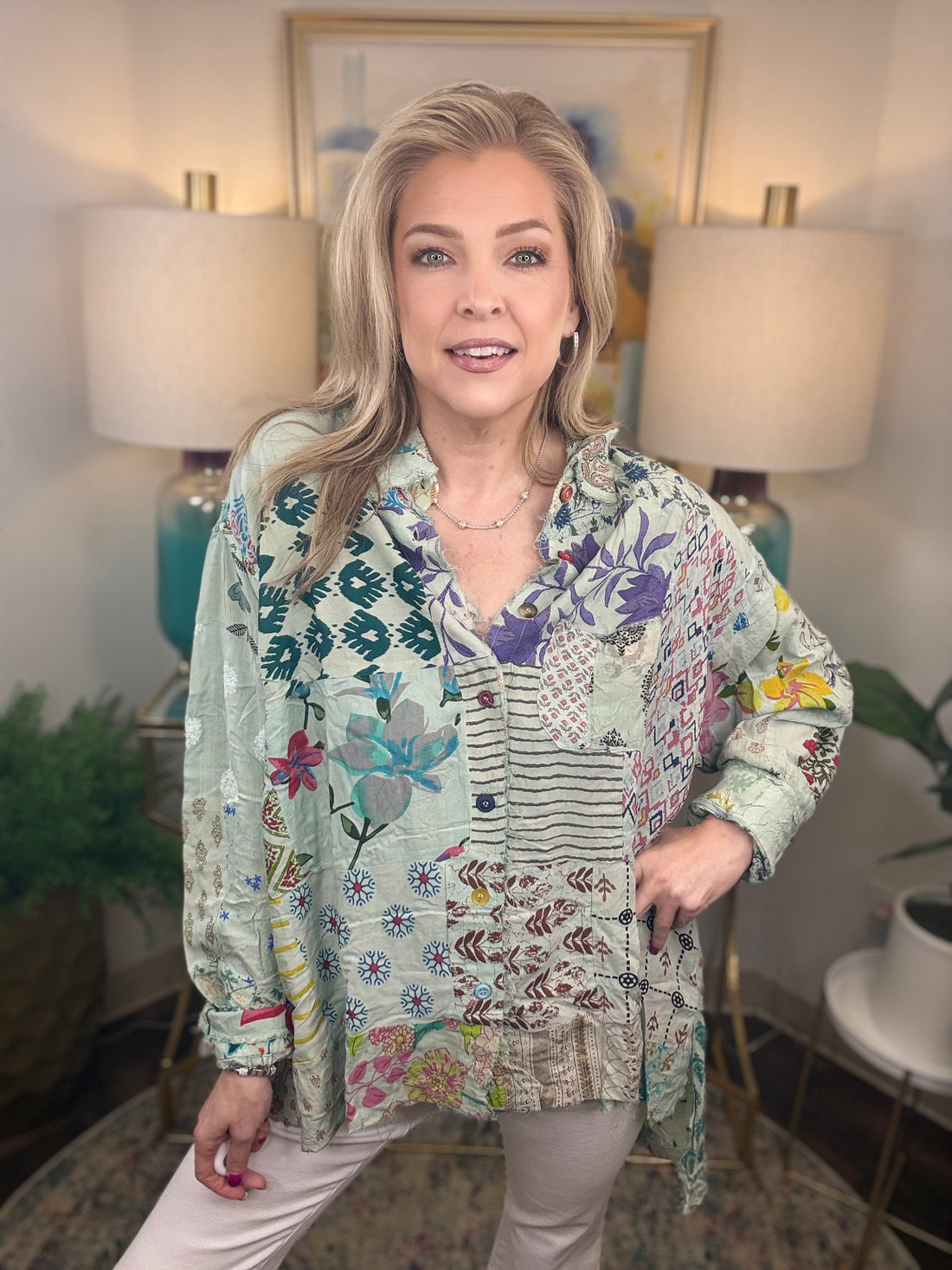 Jaded Gypsy | Patchwork Sunrise Top-Sky
