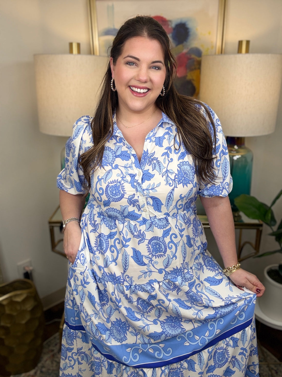 Mary Square Eloise Dress-Porcelain Vines