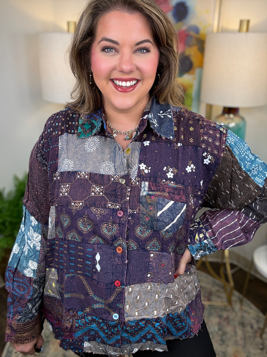 Jaded Gypsy | Patchwork Sunrise Top-Plum