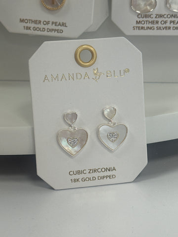 Silver Double Heart Drop Earrings