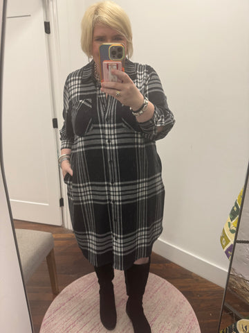 Maine Stretch Flannel Shirtdress-Highland Hug Black Flannel
