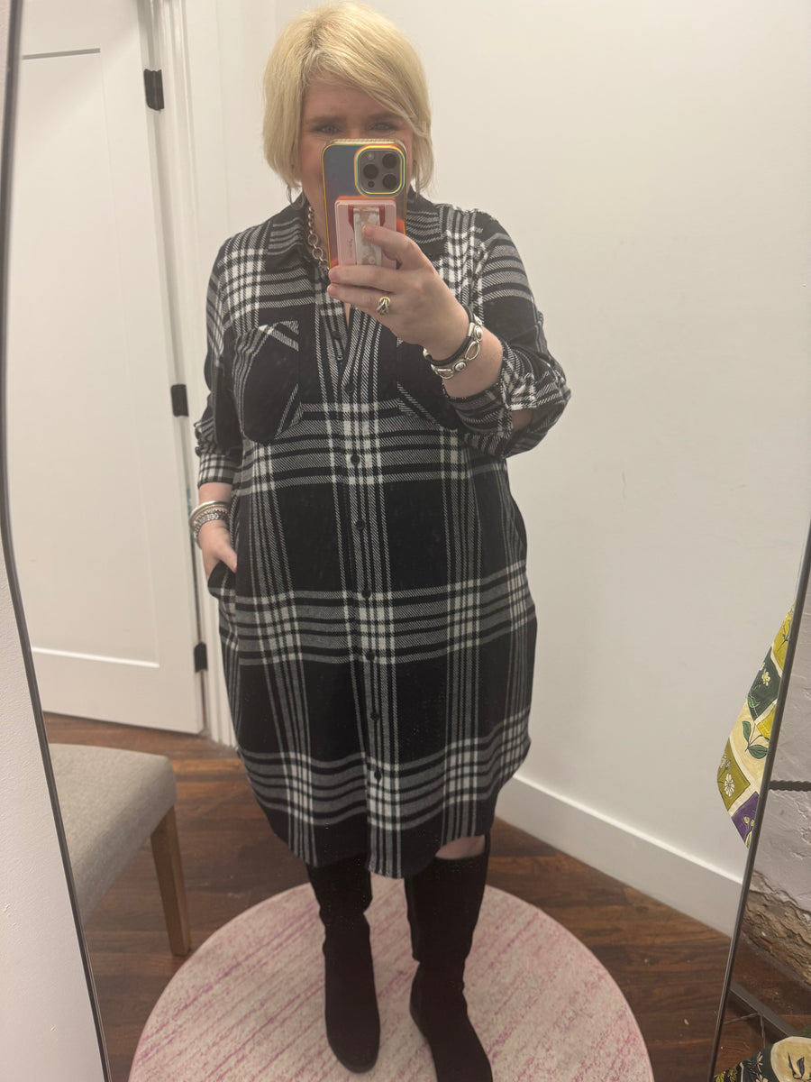 Maine Stretch Flannel Shirtdress-Highland Hug Black Flannel