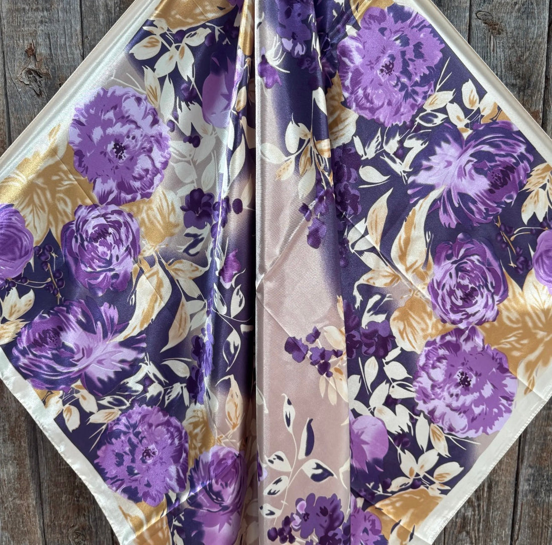 Purple & Cream Floral Wild Rag Scarf