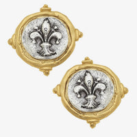 Susan Shaw | Two Tone Fleur De Lis Intaglio Pierced Earrings