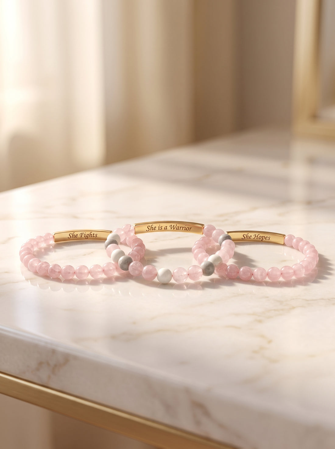 Cape Diablo Breast Cancer Awareness bracelet made with Rose Quartz