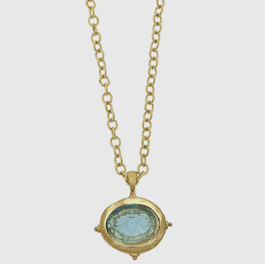 Susan Shaw | Aqua Venetian Glass Bee Itaglio Necklace