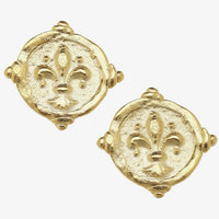 Susan Shaw | Gold Fleur De Lis Intaglio Pierced Earrings