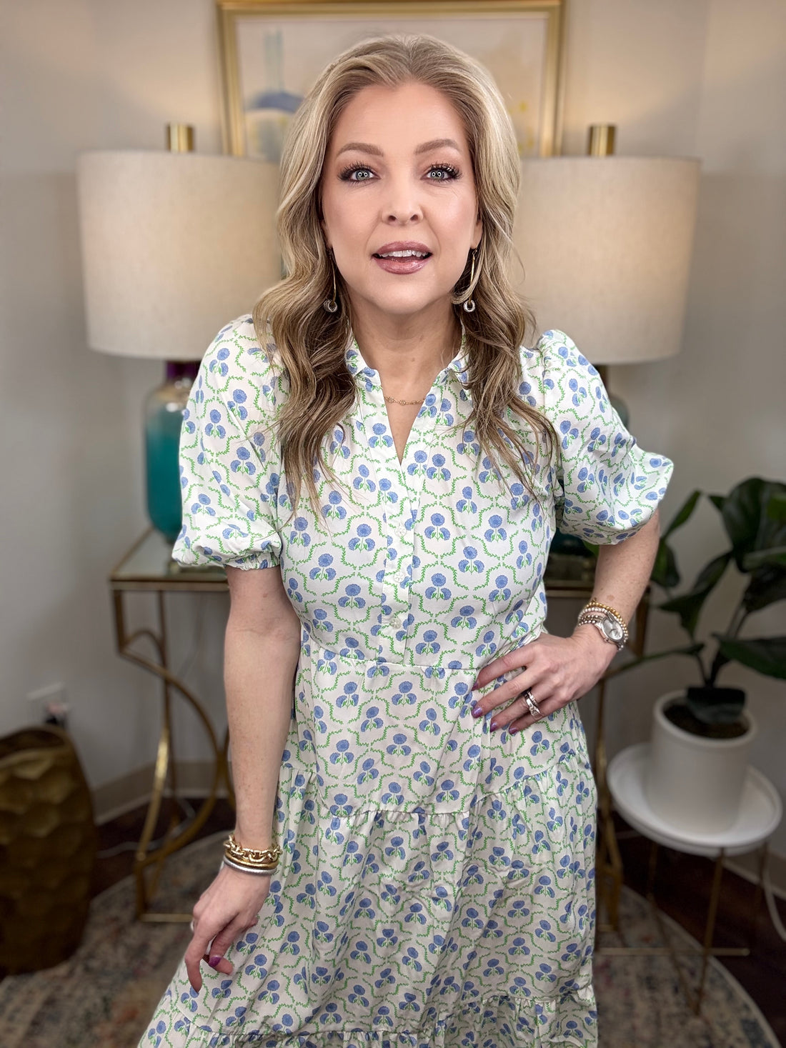 Mary Square Eloise Dress-Sweetbriar Lattice Blue