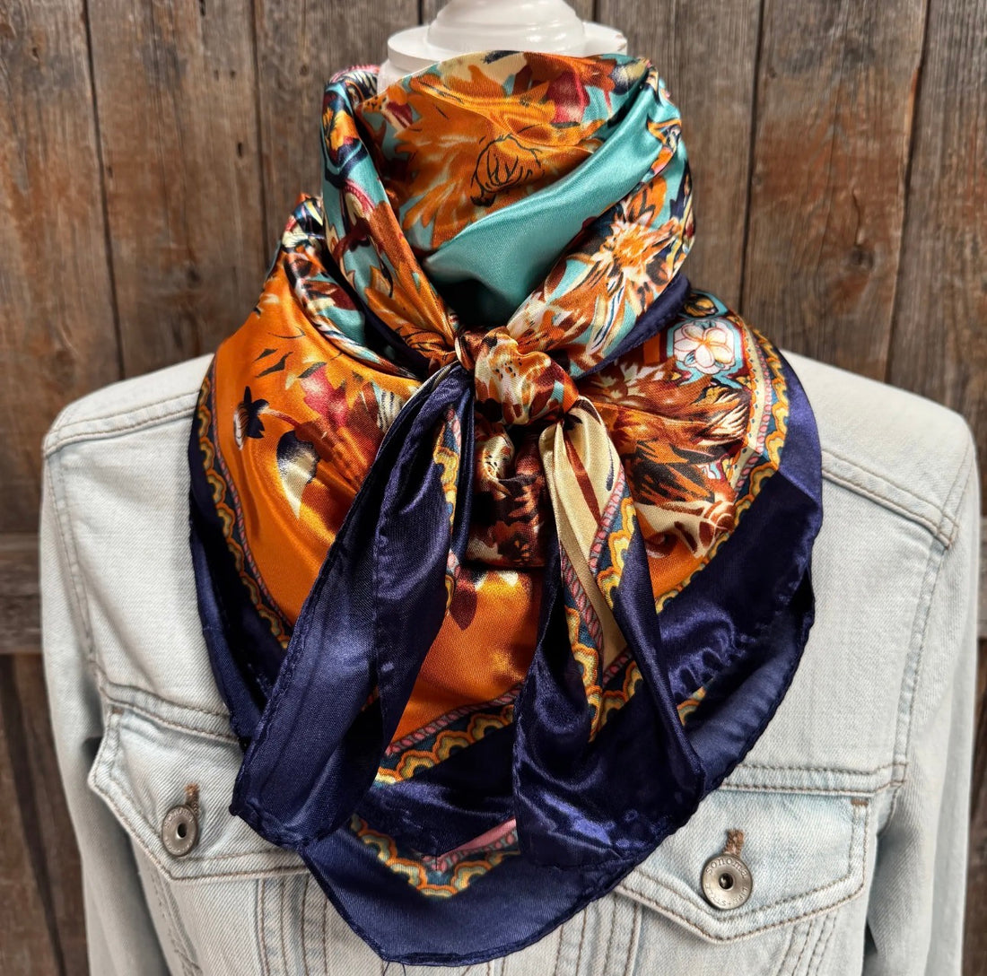 Blue & Brown Floral Wild Rag Scarf