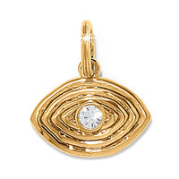 Gold pendant with a central gemstone on a white background