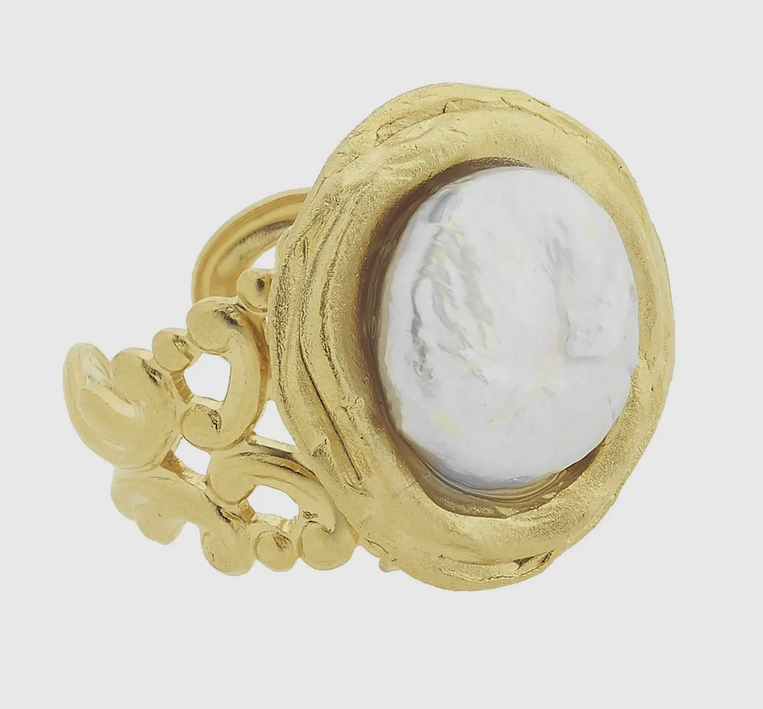 Susan Shaw Handcast Gold Pearl Adjustable Ring - The Shoppes at Coldwater