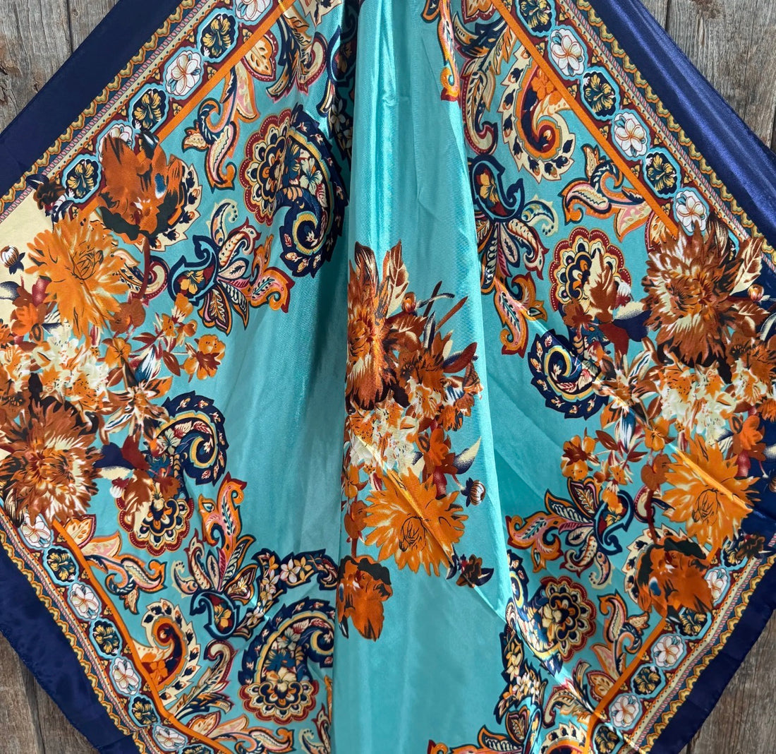 Blue & Brown Floral Wild Rag Scarf