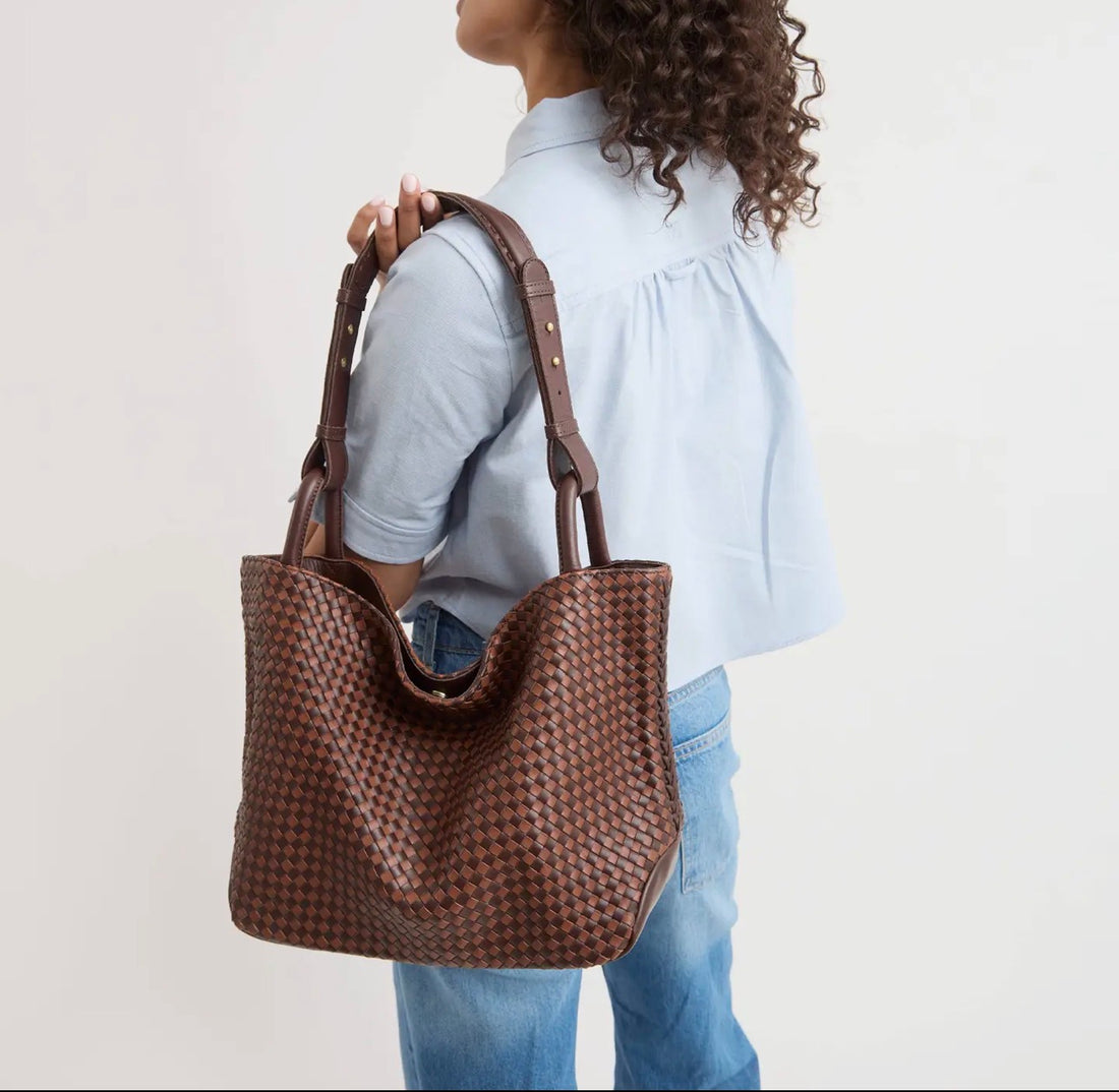 The Sak | Los Feliz Medium Tote Woven-Mahogany Cognac Woven
