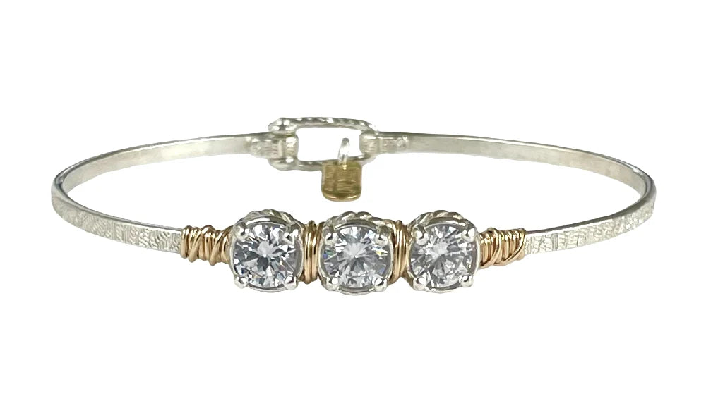 Sterling Silver Filled bracelet with Sterling Silver Setting, 3 circular CZ stones, 14K Gold Filled wire wrap
