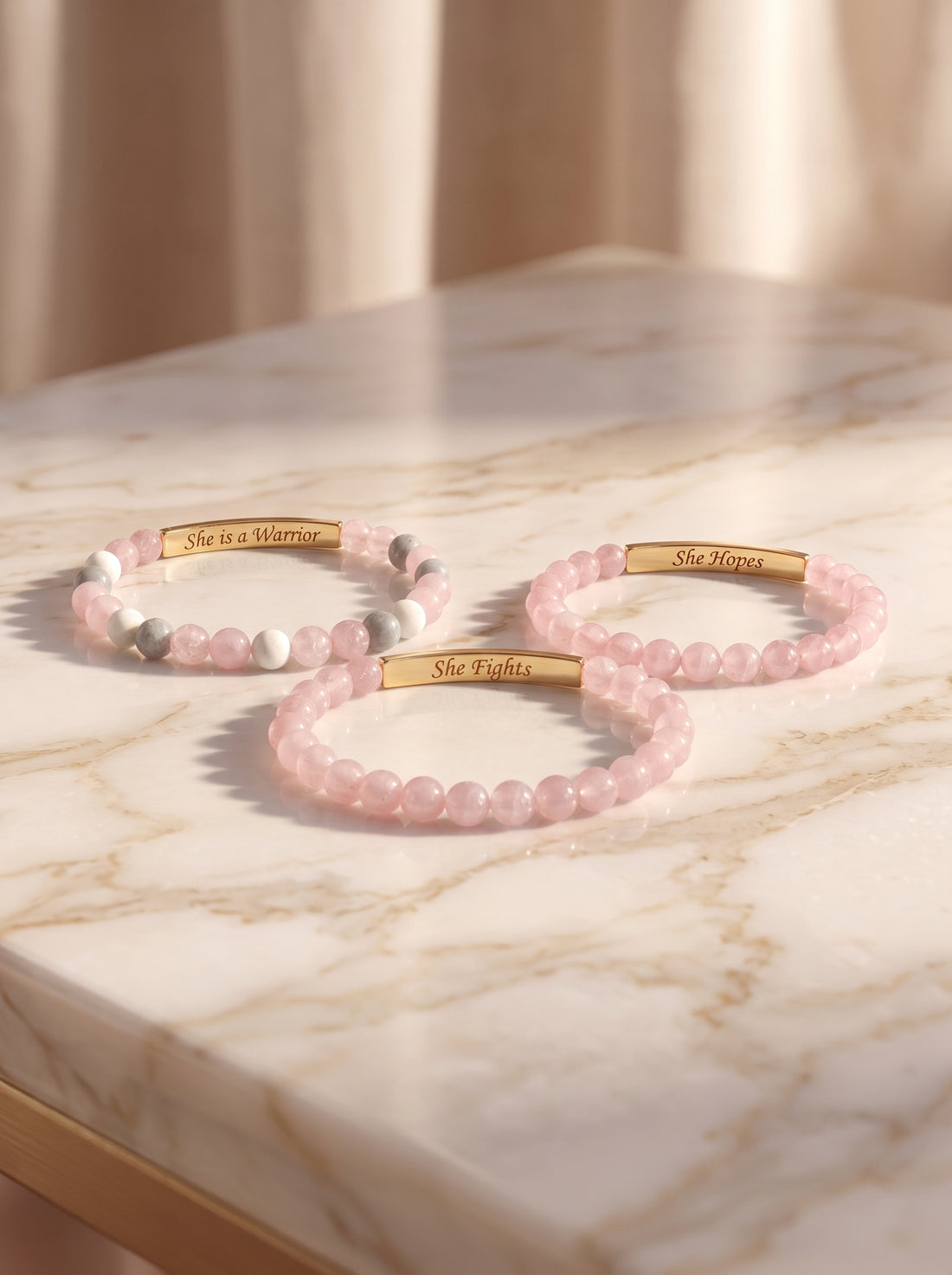 Cape Diablo Breast Cancer Awareness bracelet made with Rose Quartz