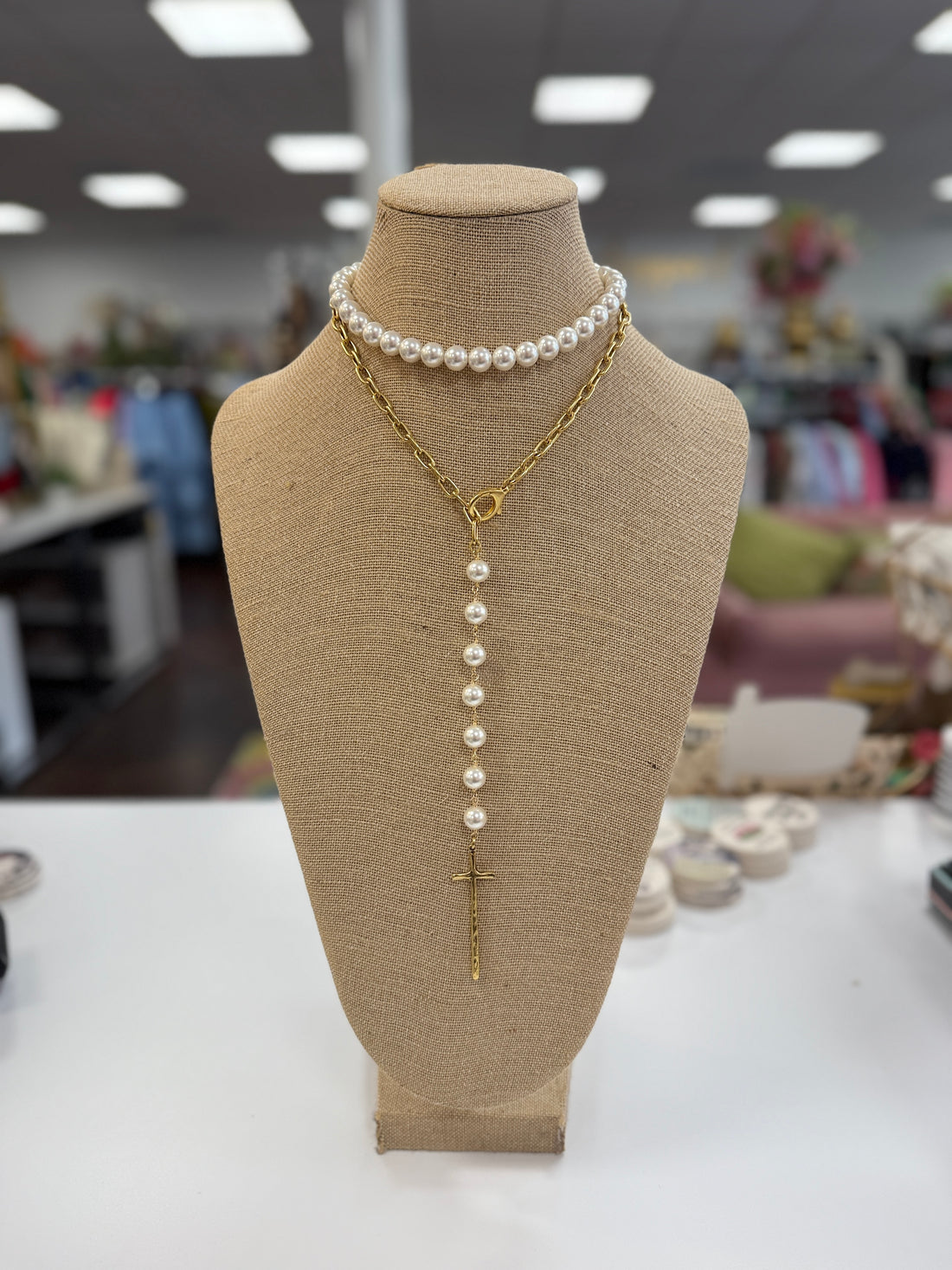 Cross My Heart Necklace-Pearl