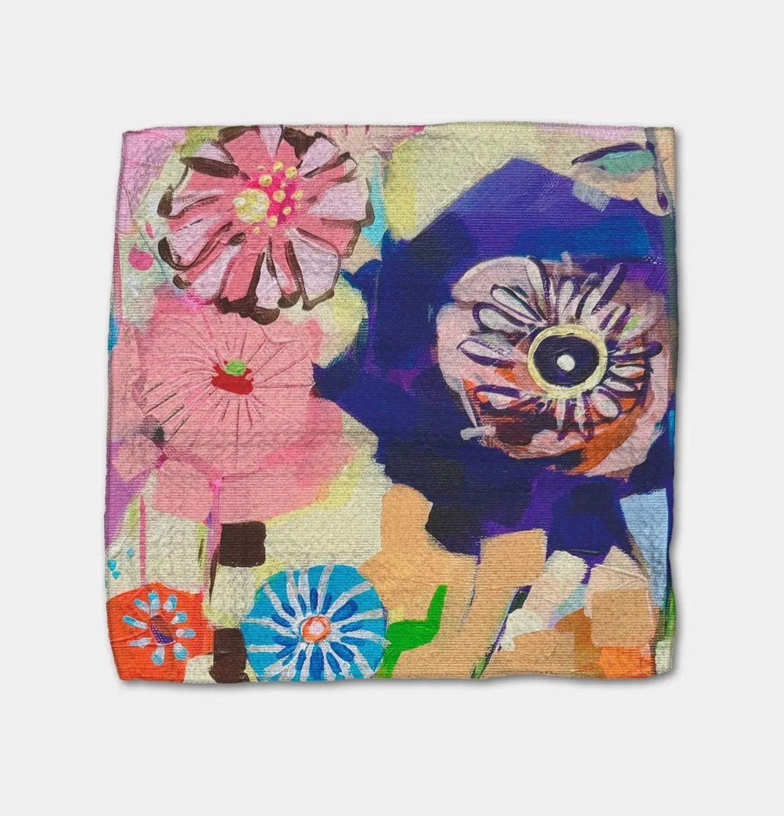 Colorful floral and abstract design on a fabric square