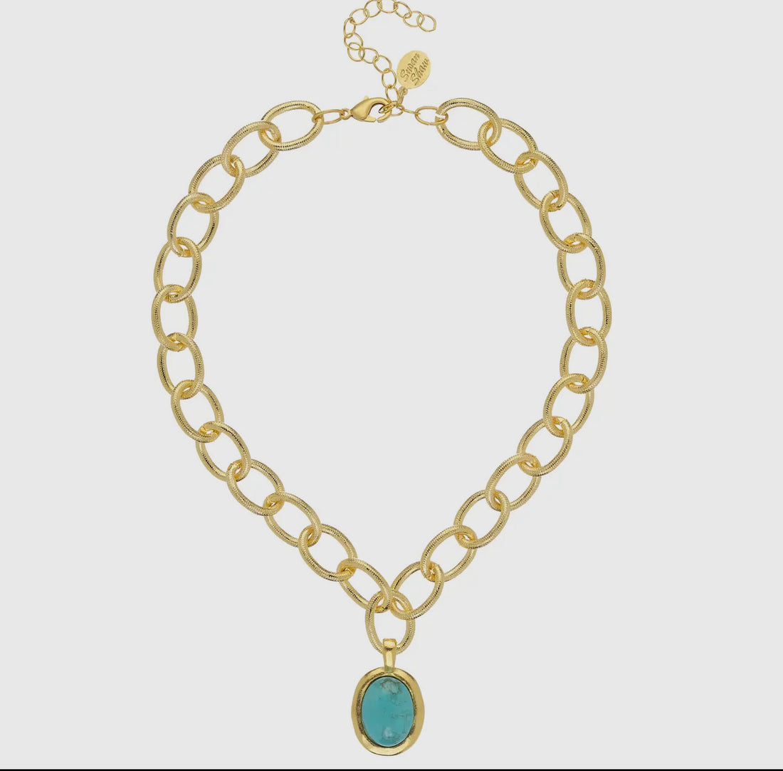 Susan Shaw Turquoise Cabachon Loop Chain Necklace