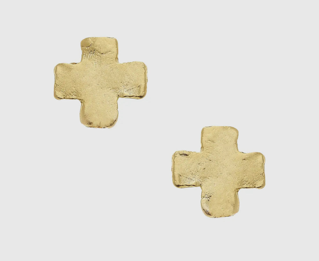 Susan Shaw Mini Gold Square Cross Stud Earrings