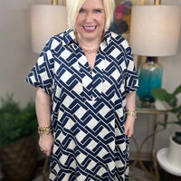Universal Standard | Padma Polo Neck Linen Dress-Geometrica Print