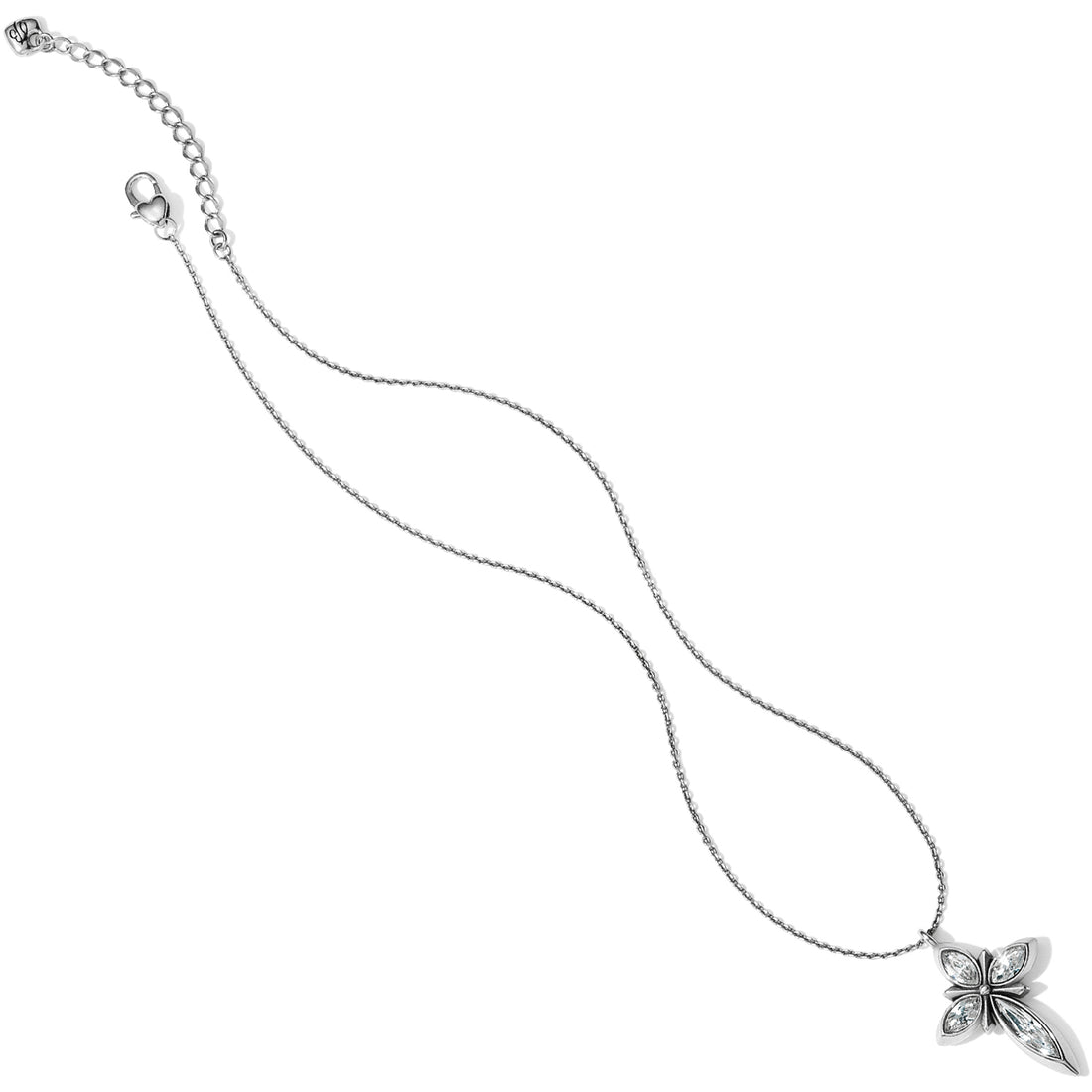 Silver necklace with a butterfly pendant on a white background