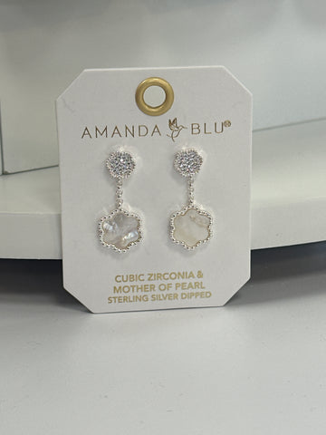 Silver Clover CZ Mother of Pearl Earrings