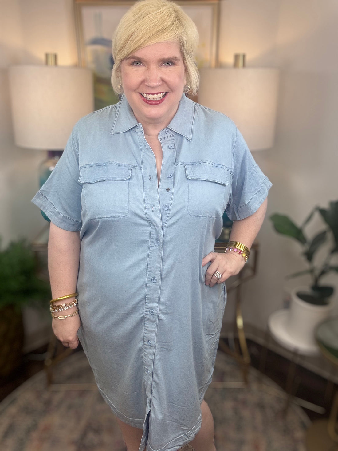 Universal Standard | Perfect Tencel Chambray Short Sleeve Shirtdress - Morning Blue