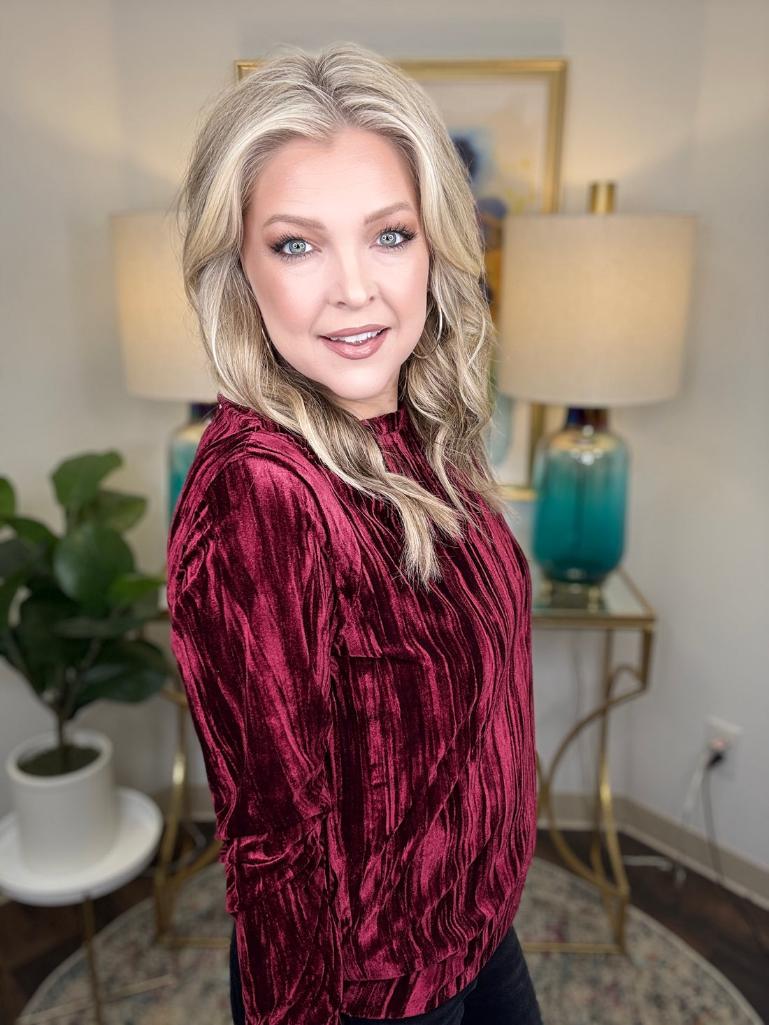 Cordilee Crinkle Velour Top