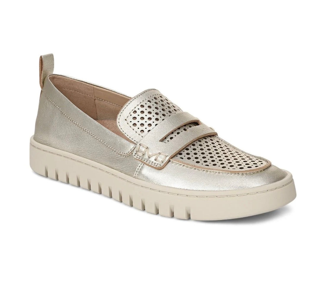 Silver loafer shoe on a white background