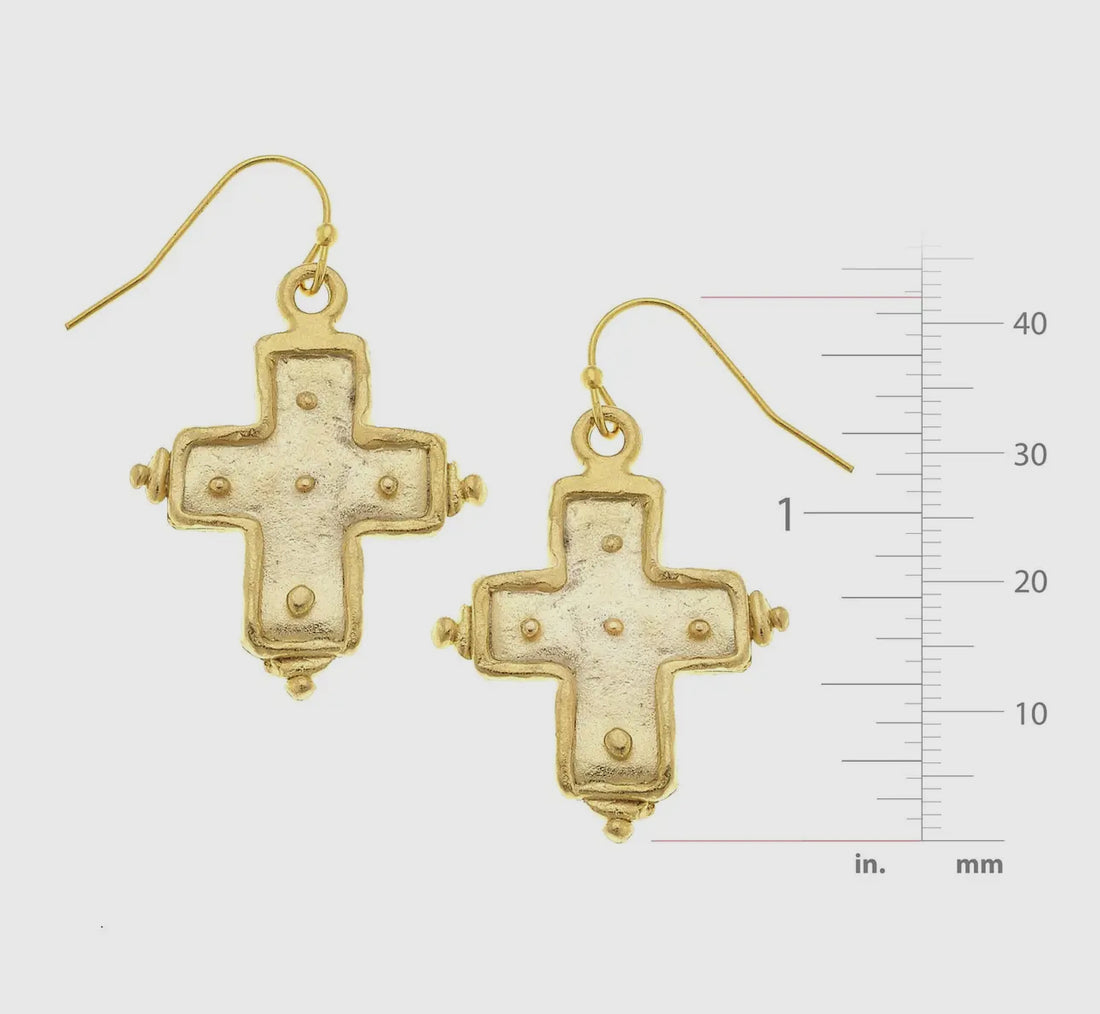 Susan Shaw Gold Cross Earrings with Dots