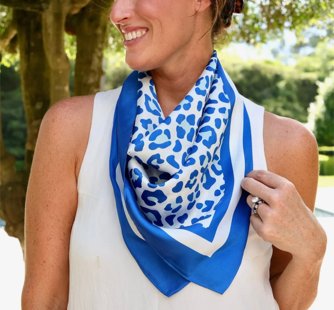 Caroline Hill | Meredith Spotted Scarf-Blue/White