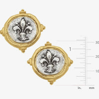 Susan Shaw | Two Tone Fleur De Lis Intaglio Pierced Earrings