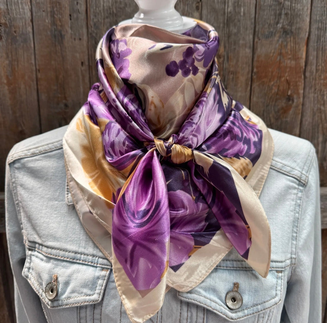 Purple & Cream Floral Wild Rag Scarf