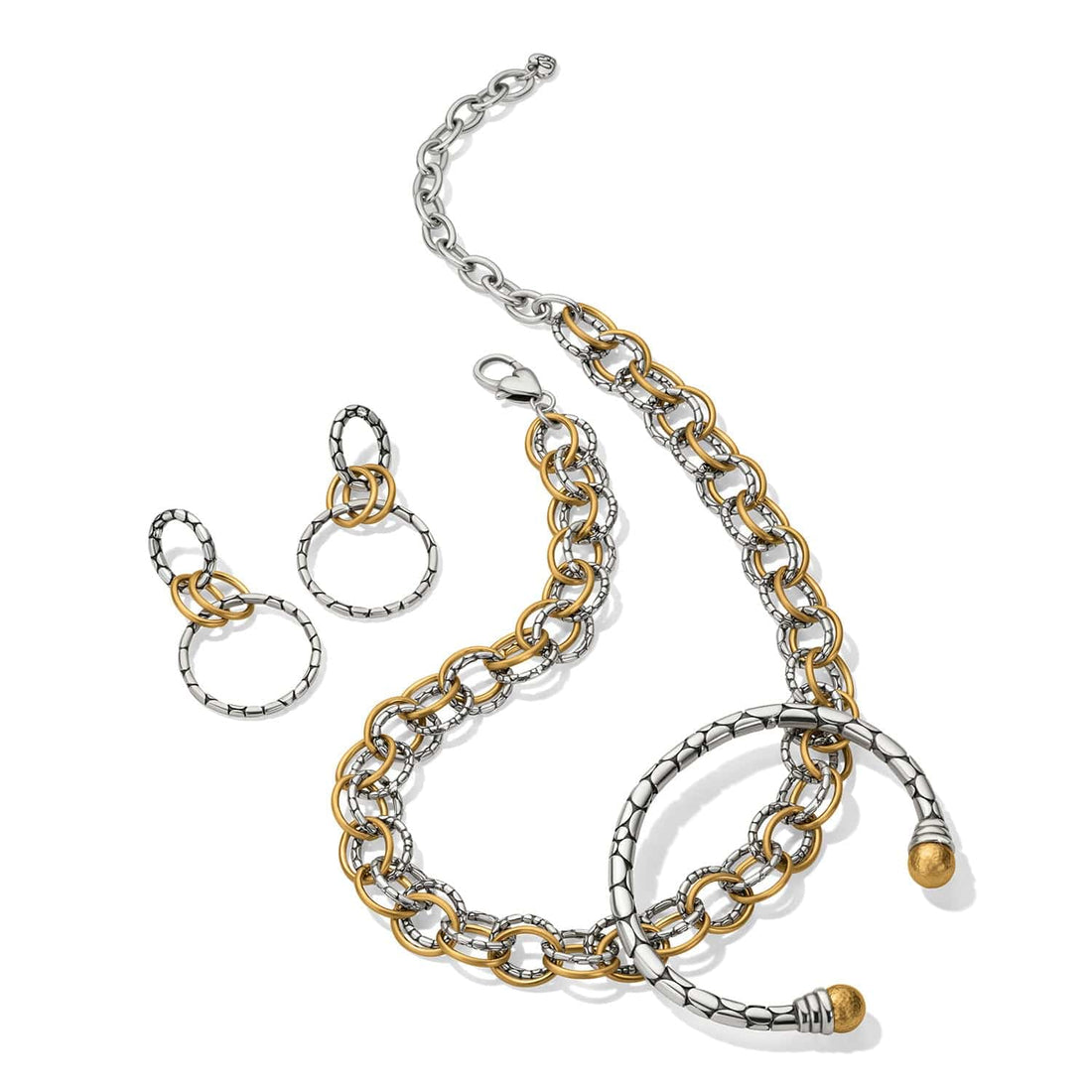 Brighton | Pebble Link Two Tone Post Drop Earrings