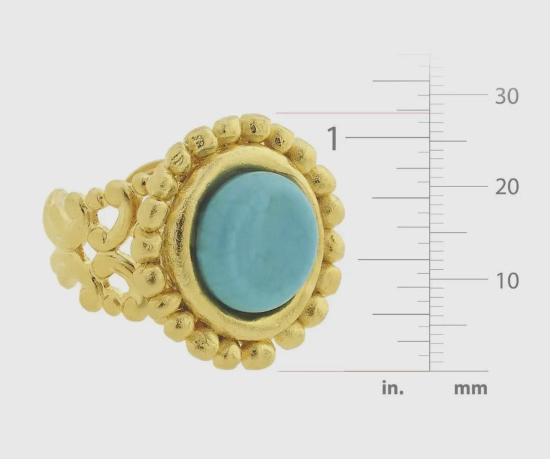 Susan Shaw Handcast Gold with Genuine Turquoise Adjustable Ring