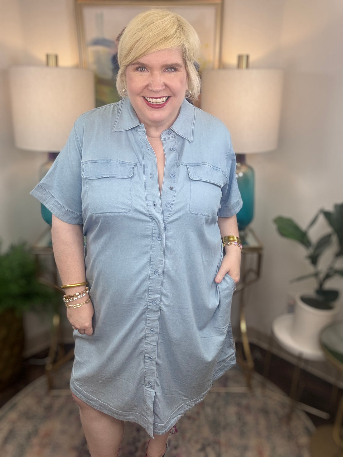 Universal Standard | Perfect Tencel Chambray Short Sleeve Shirtdress - Morning Blue
