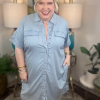Universal Standard | Perfect Tencel Chambray Short Sleeve Shirtdress - Morning Blue