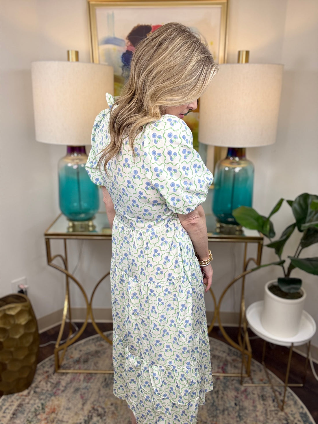 Mary Square Eloise Dress-Sweetbriar Lattice Blue
