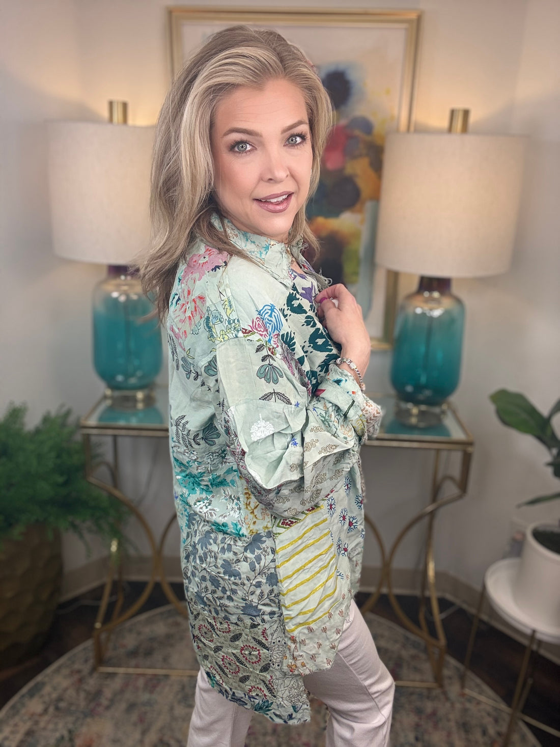 Jaded Gypsy | Patchwork Sunrise Top-Sky