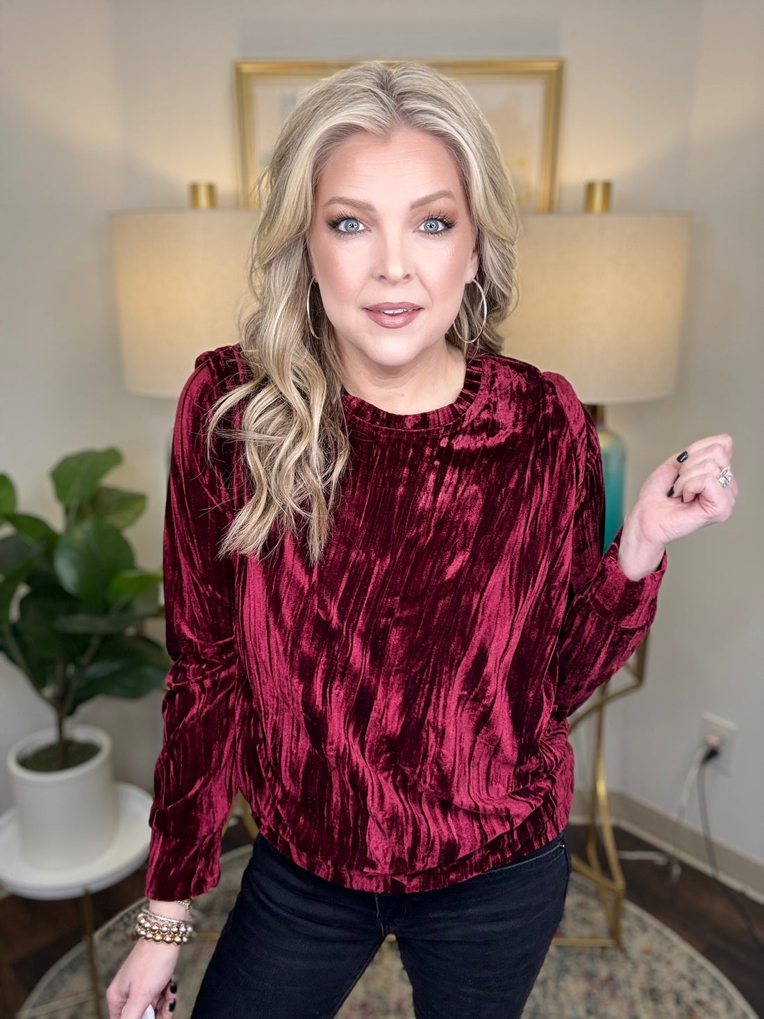 Cordilee Crinkle Velour Top