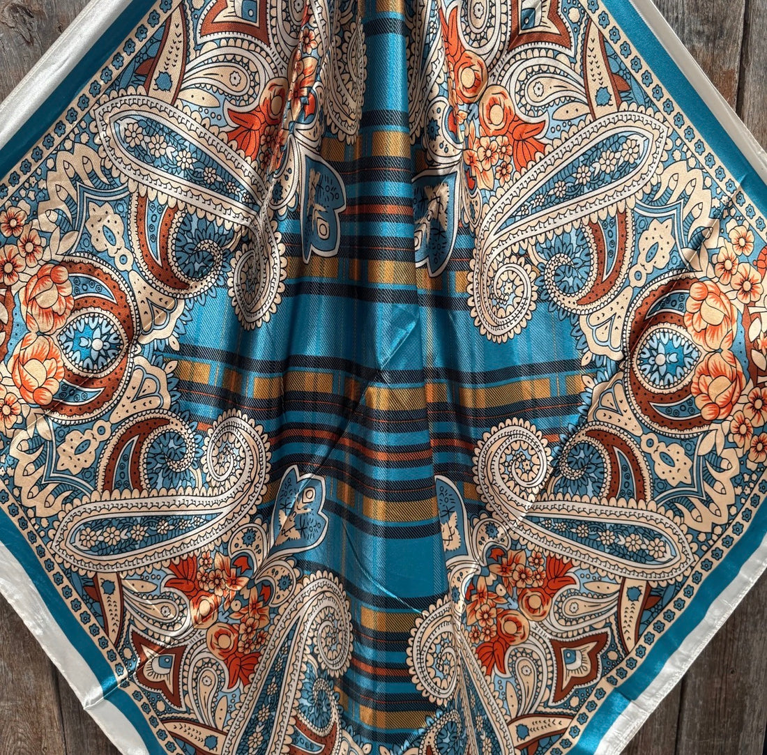 Teal & Cream Paisley Wild Rag Scarf