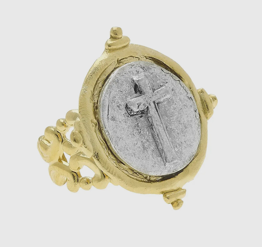 Susan Shaw | Two Tone Cross Adjustable Ring
