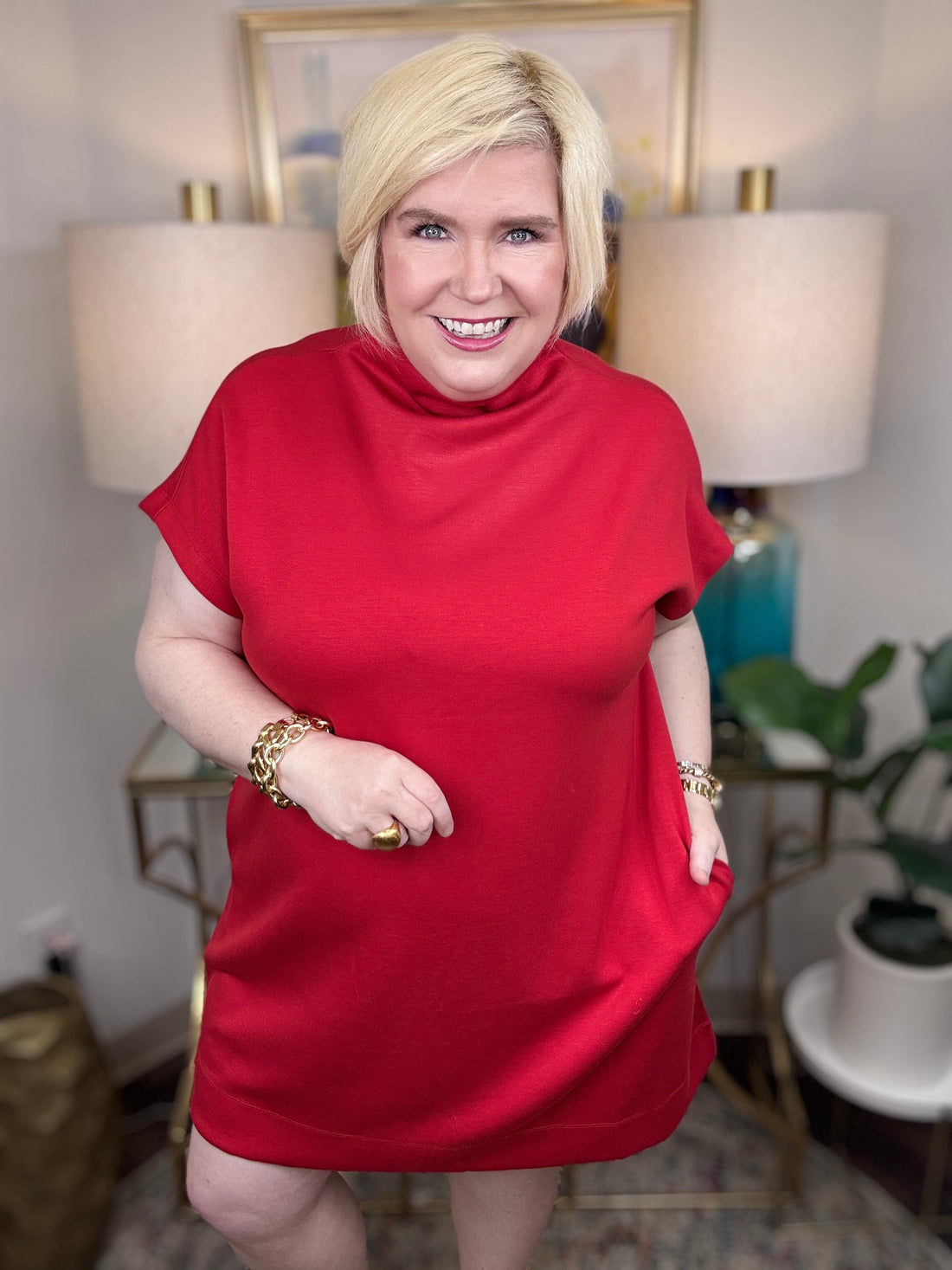 Strike It Rich Curvy Dress-Red - The Shoppes at Coldwater