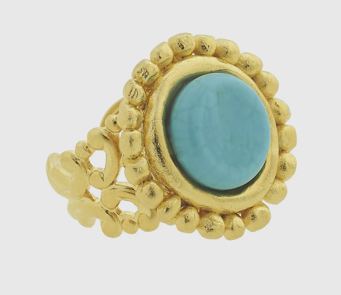 Susan Shaw Handcast Gold with Genuine Turquoise Adjustable Ring