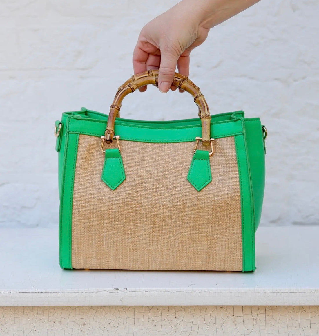 Caroline Hill | Kennedy Tote-Natural Kelly Green