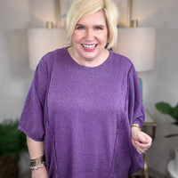 women's oversized relaxed sweater knit top in Heather Plum